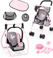 Bayer Design Buggy nukenrattaat Mega Set, harmaa/vaaleanpunainen