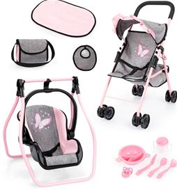 Bayer Design Buggy nukenrattaat Mega Set, harmaa/vaaleanpunainen