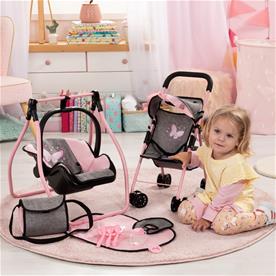 Bayer Design Buggy nukenrattaat Mega Set, harmaa/vaaleanpunainen-14