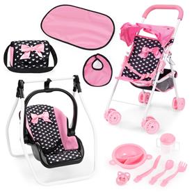 Bayer Design Buggy nukenrattaat Mega Set, musta/vaaleanpunainen