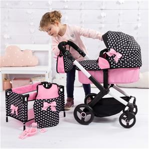 Bayer Design Combi nukkevaunut XEO deluxe, musta/vaaleanpunainen-4