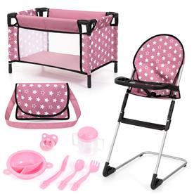 Bayer Design Doll syöttötuoli ja matkasänky + lisävarusteet