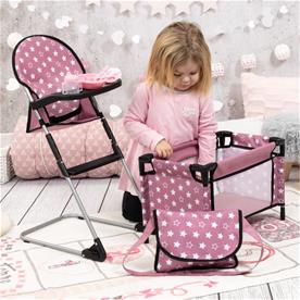 Bayer Design Doll syöttötuoli ja matkasänky + lisävarusteet-2