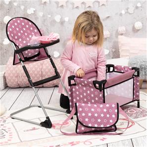 Bayer Design Doll syöttötuoli ja matkasänky + lisävarusteet-2