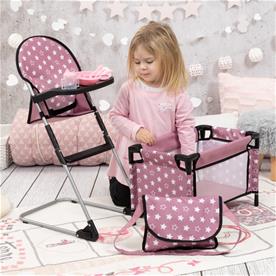 Bayer Design Doll syöttötuoli ja matkasänky + lisävarusteet-9