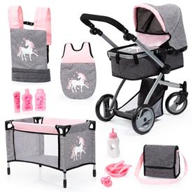 Bayer Design Kombi Milano nukenvaunut Mega Set 2, harmaa/pinkki
