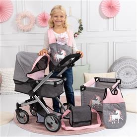 Bayer Design Kombi Milano nukenvaunut Mega Set 2, harmaa/pinkki-9
