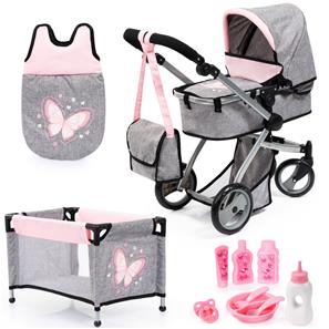 Bayer Design Kombi Milano Nukenvaunut Mega Set, harmaa/vaaleanpunainen