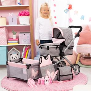 Bayer Design Kombi Milano Nukenvaunut Mega Set, harmaa/vaaleanpunainen-15