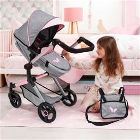 Bayer Design NEO VARIO Combi nukkevaunut, harmaa/vaaleanpunainen-4