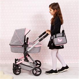 Bayer Design NEO VARIO Combi nukkevaunut, harmaa/vaaleanpunainen-6