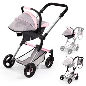 Bayer Design NEO VARIO Combi nukkevaunut, harmaa/vaaleanpunainen-9