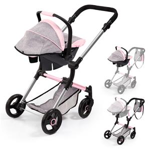 Bayer Design NEO VARIO Combi nukkevaunut, harmaa/vaaleanpunainen-9