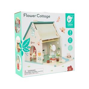 Classic World Kukkamökki Puinen nukkekoti tarvikkeineen-3