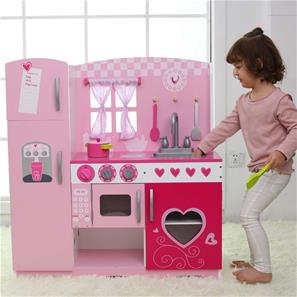 Classic World vaaleanpunainen puinen leikkikeittiö-2