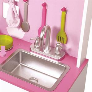 Classic World vaaleanpunainen puinen leikkikeittiö-4