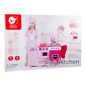 Classic World vaaleanpunainen puinen leikkikeittiö-6