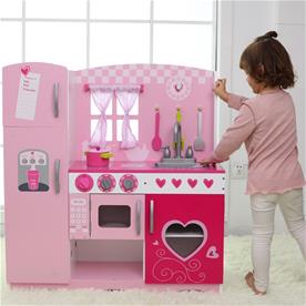 Classic World vaaleanpunainen puinen leikkikeittiö-7