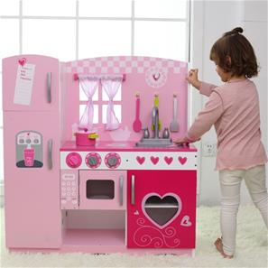 Classic World vaaleanpunainen puinen leikkikeittiö-7