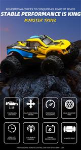 Guokai MonsterTruck 1:16 4WD kauko-ohjattava 2.4Ghz 35km/h keltainen-7