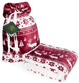 Joulu Coral Fleecepeitto - 150 x 200 cm, Tummanpunainen