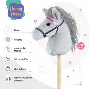 Keppihevonen – kimaltavat suitset, harmaa, 70 cm-2