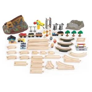 Kidkraft puinen rakennusjuna setti tarvikkeineen-5