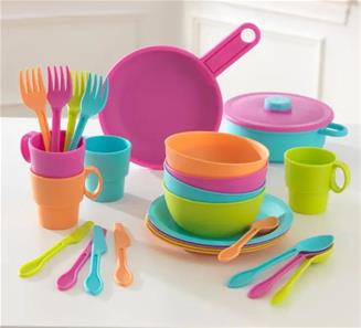 KidKraft-ruokailuvälinesarja, värikäs - 27 osaa