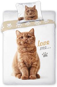 Kissa ''Love Me'' vuodevaatteet 140x200 cm - 100 prosenttia puuvillaa.