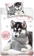 Koiran- ja Kissanpentu ''Cute'' vuodevaatteet 140 x 200, 100 % puuvillaa.