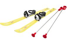 Lasten sukset 90 cm ja suksisauvat, keltainen