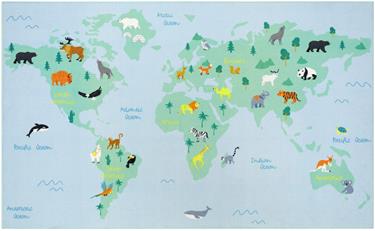 Maailman kartta De Luxe lasten matto 120 x 195 cm
