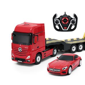 Mercedes-Benz Actros RC-kuorma-auto + Mercedes AMG GT Car 2.4G punainen-5