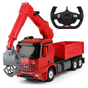 Mercedes-Benz Arocs RC-kuorma-auto nosturilla 2.4G, punainen