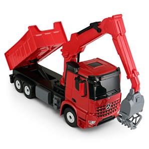 Mercedes-Benz Arocs RC-kuorma-auto nosturilla 2.4G, punainen-2