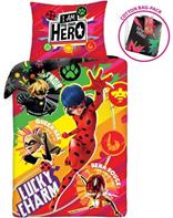 Miraculous Ladybug ''Lucky Charm'' vuodevaatteet sis. reppu, 100 puuvillaa.