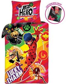 Miraculous Ladybug ''Lucky Charm'' vuodevaatteet sis. reppu, 100 puuvillaa.