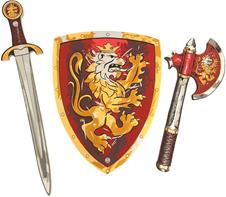 Noble Knight vaahtomiekka + kilpi + kirves, punainen