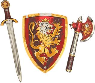 Noble Knight vaahtomiekka + kilpi + kirves, punainen
