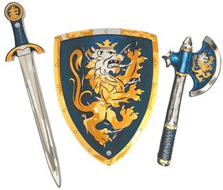 Noble Knight vaahtomiekka + kilpi + kirves, sininen
