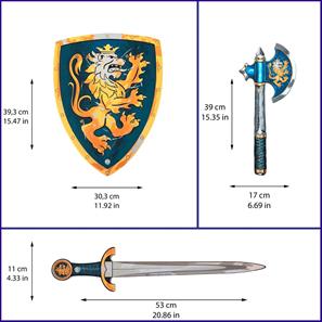 Noble Knight vaahtomiekka + kilpi + kirves, sininen-4