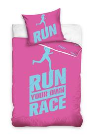 Run Your Own Race Pink Vuodevaatteet 140 x 200, 100 prosenttia puuvillaa.
