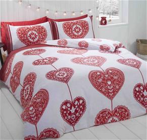 Scandi Heart Red kahden hengen pussilakana, 200x200cm