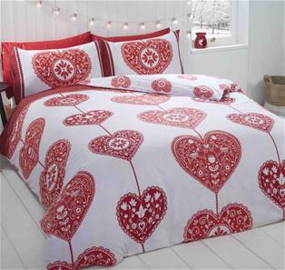 Scandi Heart Red kahden hengen pussilakana, 200x200cm
