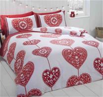 Scandi Heart Red kahden hengen pussilakana, 220x230cm