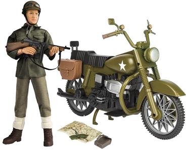 WW2 sotilasmoottoripyörä ja toimintariguuri 30,5cm